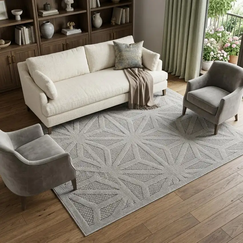 Ivory and Blue Floral Non Skid Area Rug Photo 1