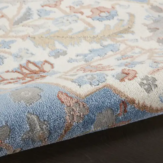 Ivory and Blue Floral Non Skid Area Rug Photo 7