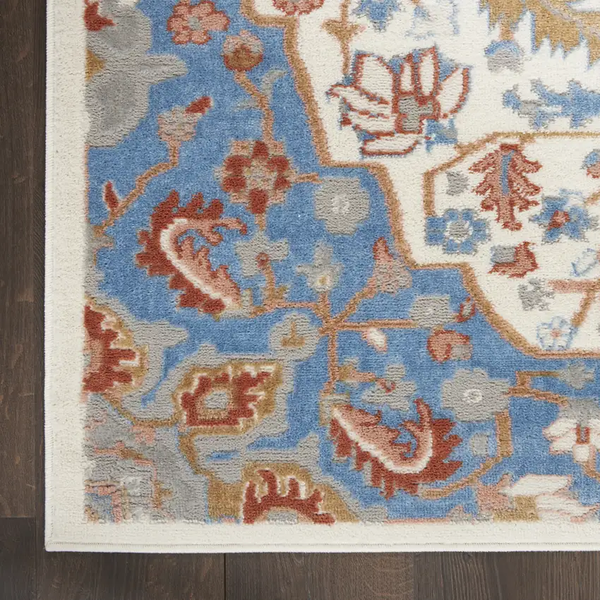 Ivory and Blue Floral Non Skid Area Rug Photo 8