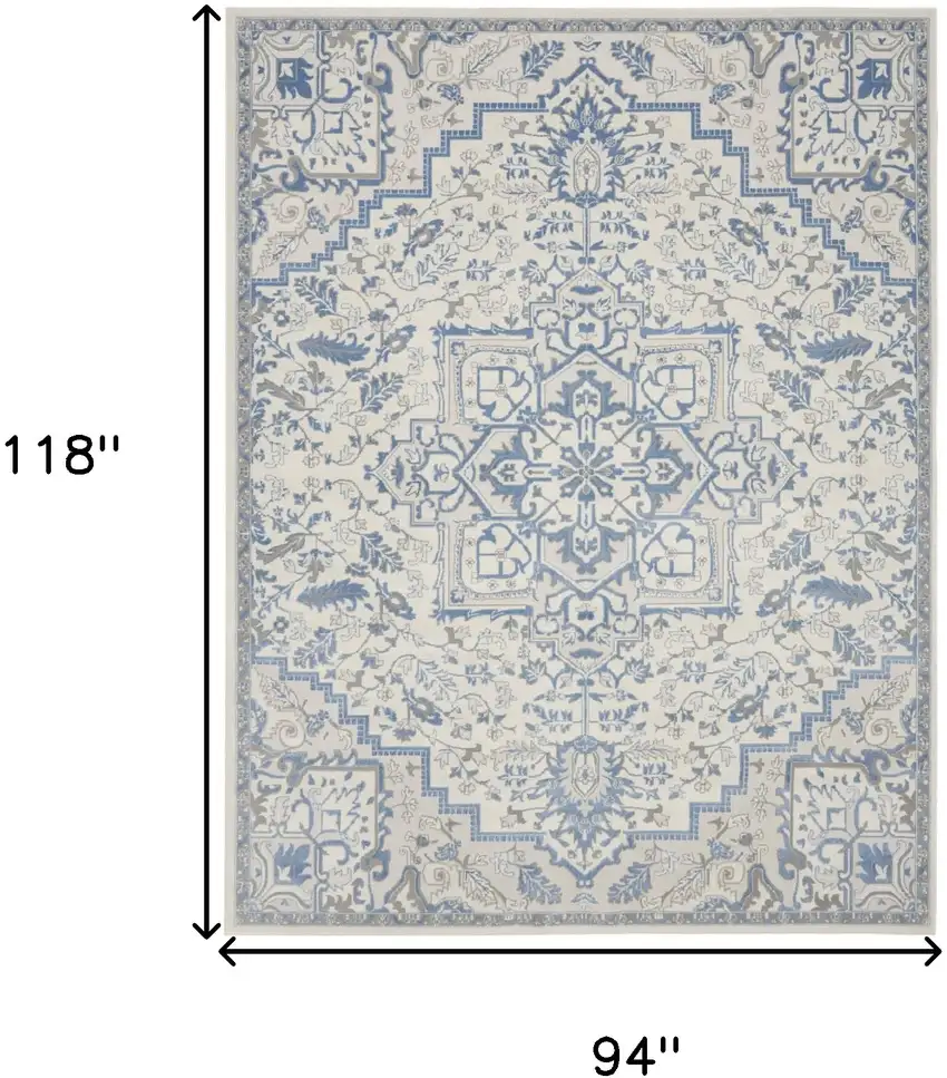 Ivory and Blue Floral Non Skid Area Rug Photo 3