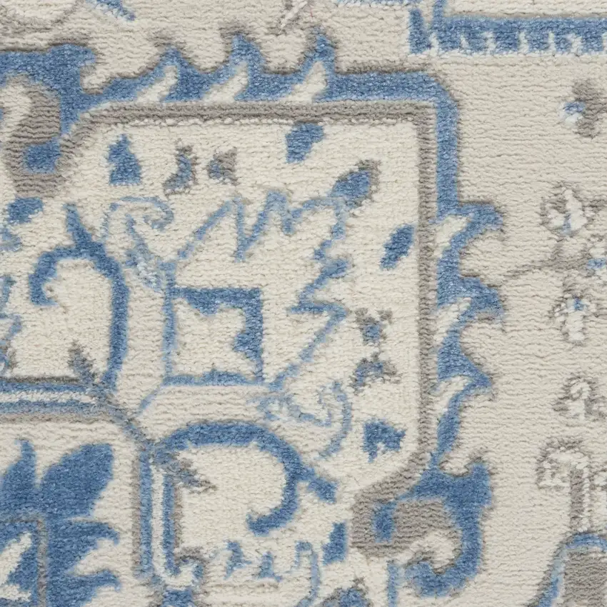 Ivory and Blue Floral Non Skid Area Rug Photo 7
