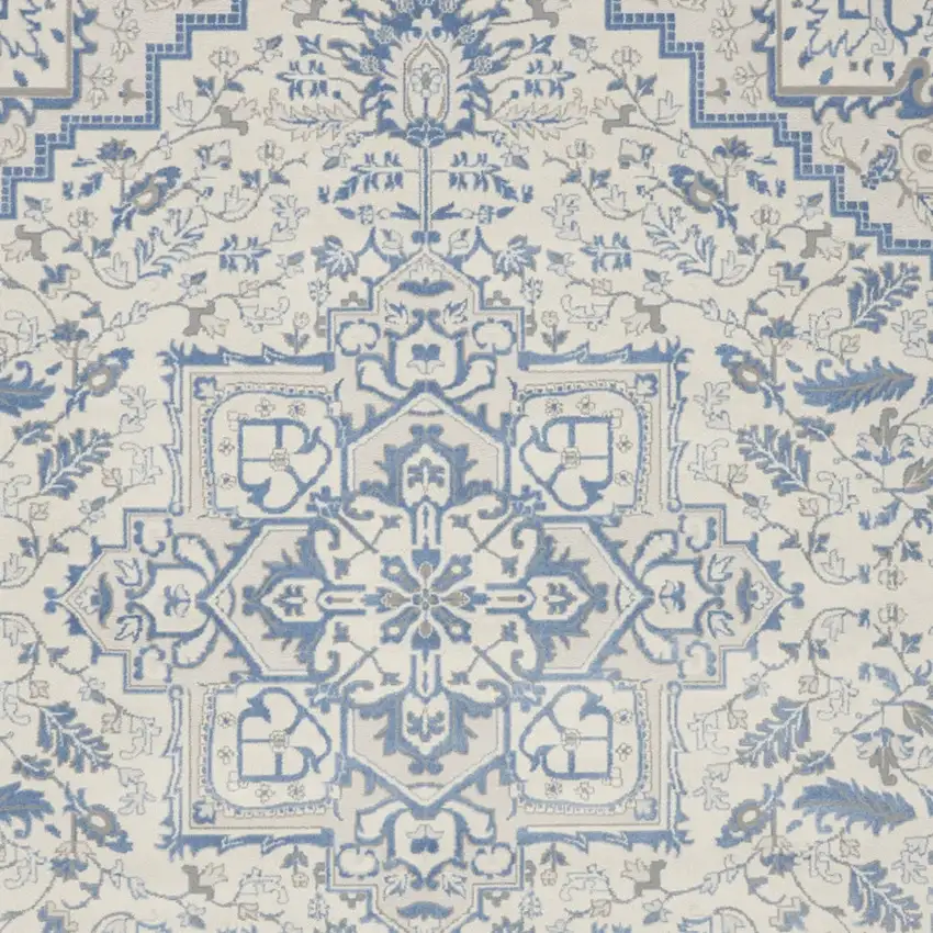 Ivory and Blue Floral Non Skid Area Rug Photo 6