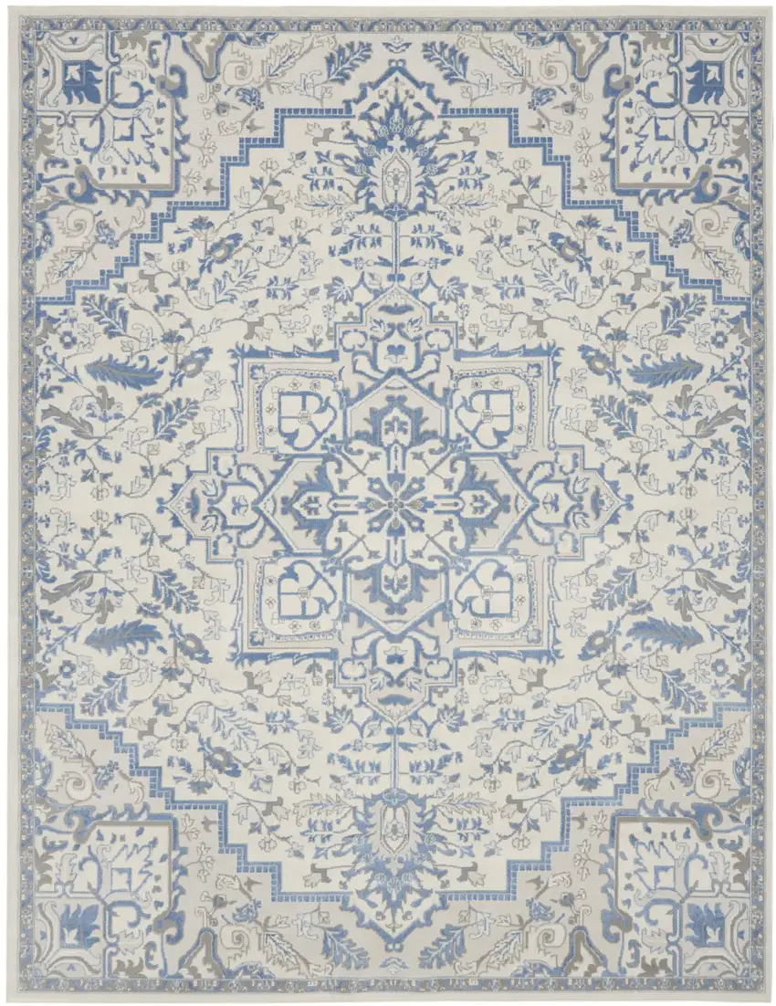 Ivory and Blue Floral Non Skid Area Rug Photo 8