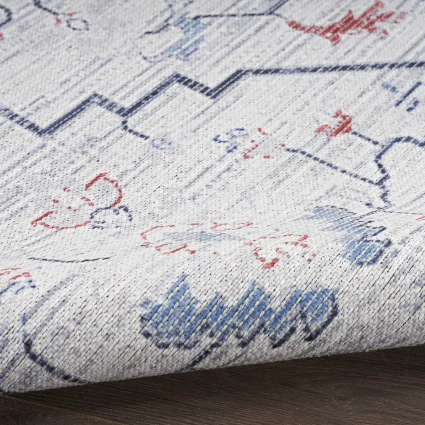 Ivory and Blue Floral Power Loom Area Rug Photo 6