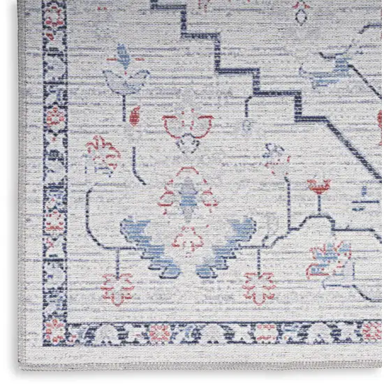 Ivory and Blue Floral Power Loom Area Rug Photo 7