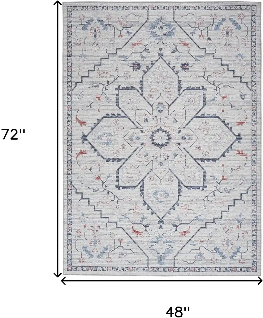 Ivory and Blue Floral Power Loom Area Rug Photo 3