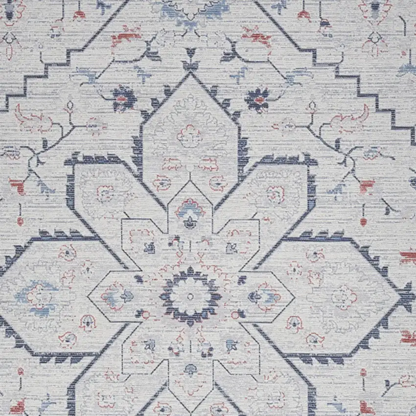 Ivory and Blue Floral Power Loom Area Rug Photo 9