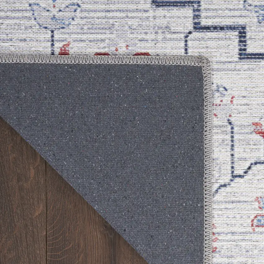 Ivory and Blue Floral Power Loom Area Rug Photo 9