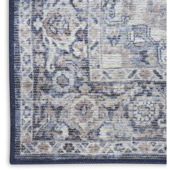 Ivory And Blue Floral Distressed Area Rug Photo 7