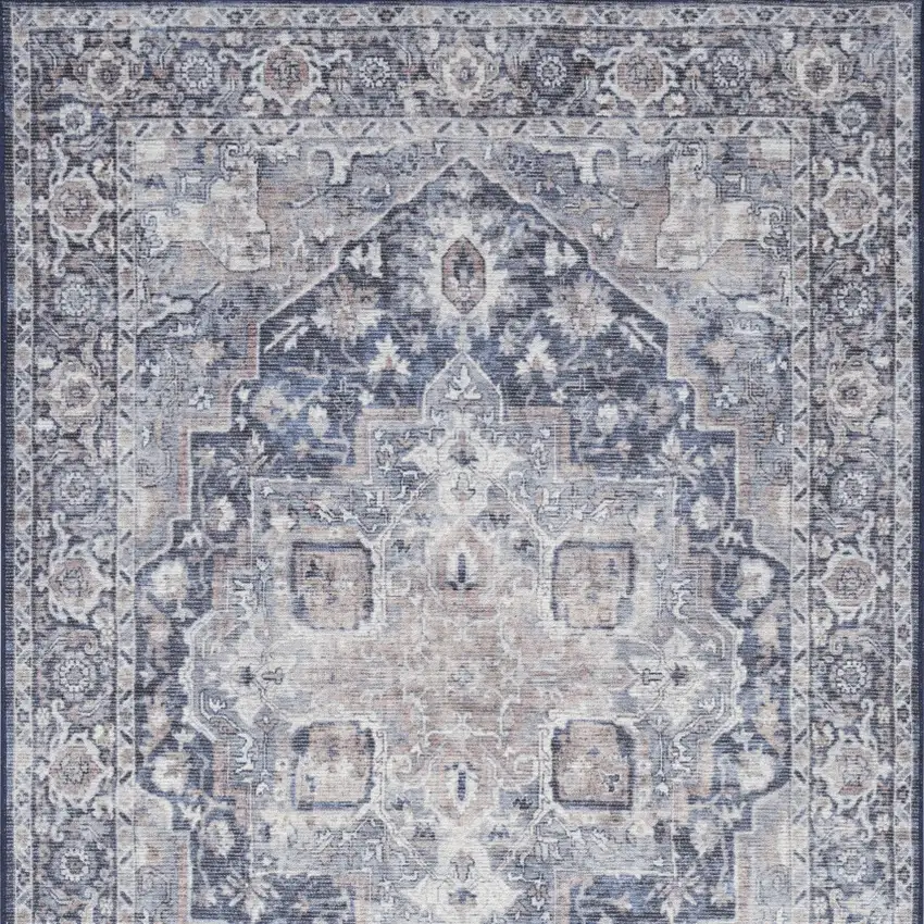 Ivory And Blue Floral Distressed Area Rug Photo 7