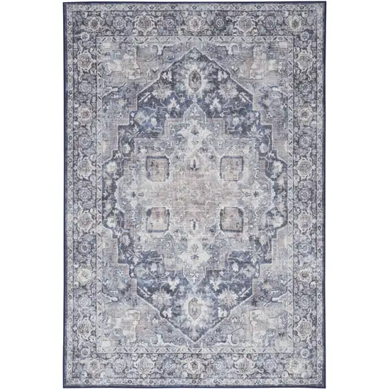 Ivory And Blue Floral Distressed Area Rug Photo 1