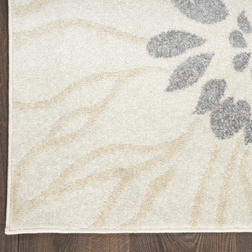 Ivory and Blue Floral Power Loom Distressed Runner Rug Photo 6