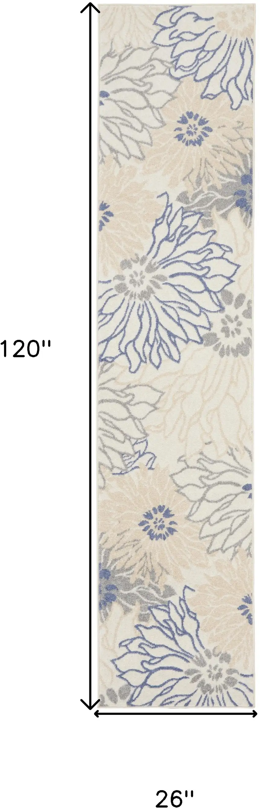 Ivory and Blue Floral Power Loom Distressed Runner Rug Photo 3
