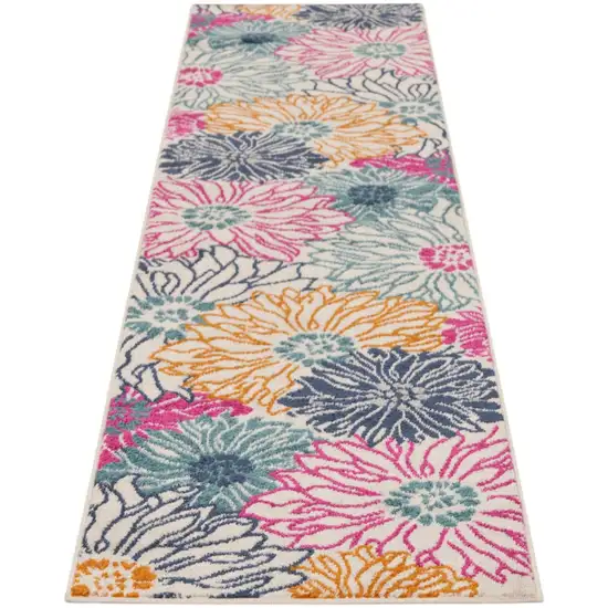 10' Ivory And Blue Floral Runner Rug Photo 2