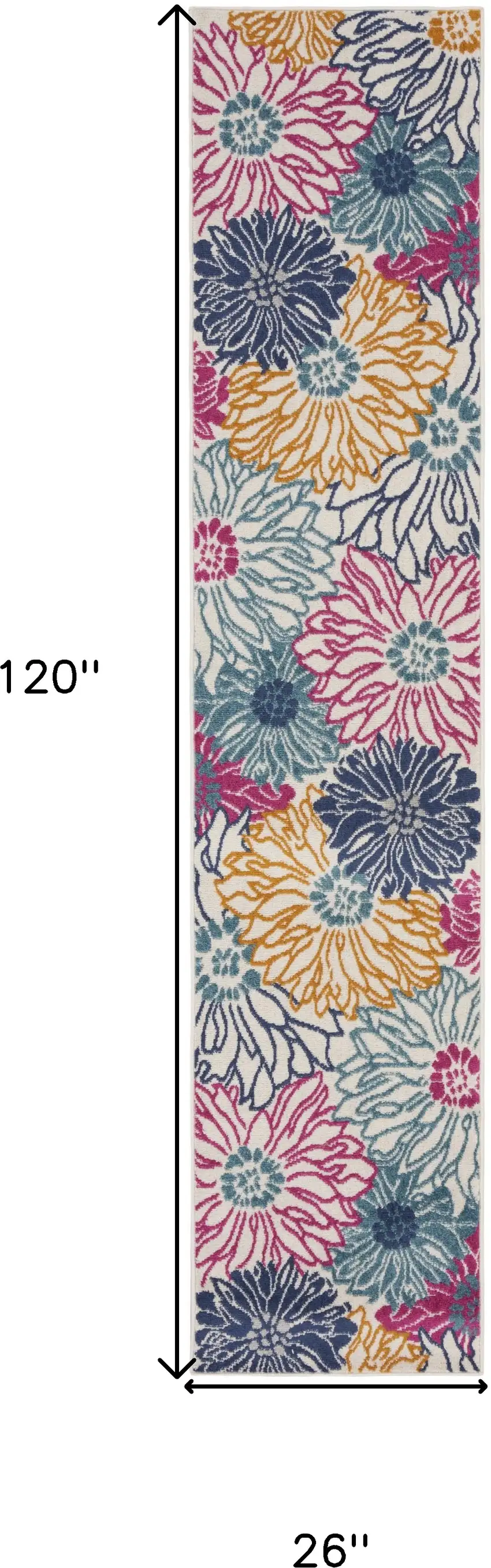Ivory and Blue Floral Power Loom Runner Rug Photo 3