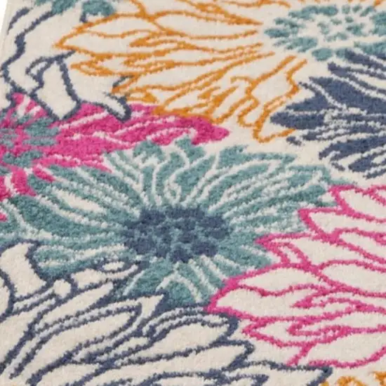 10' Ivory And Blue Floral Runner Rug Photo 3