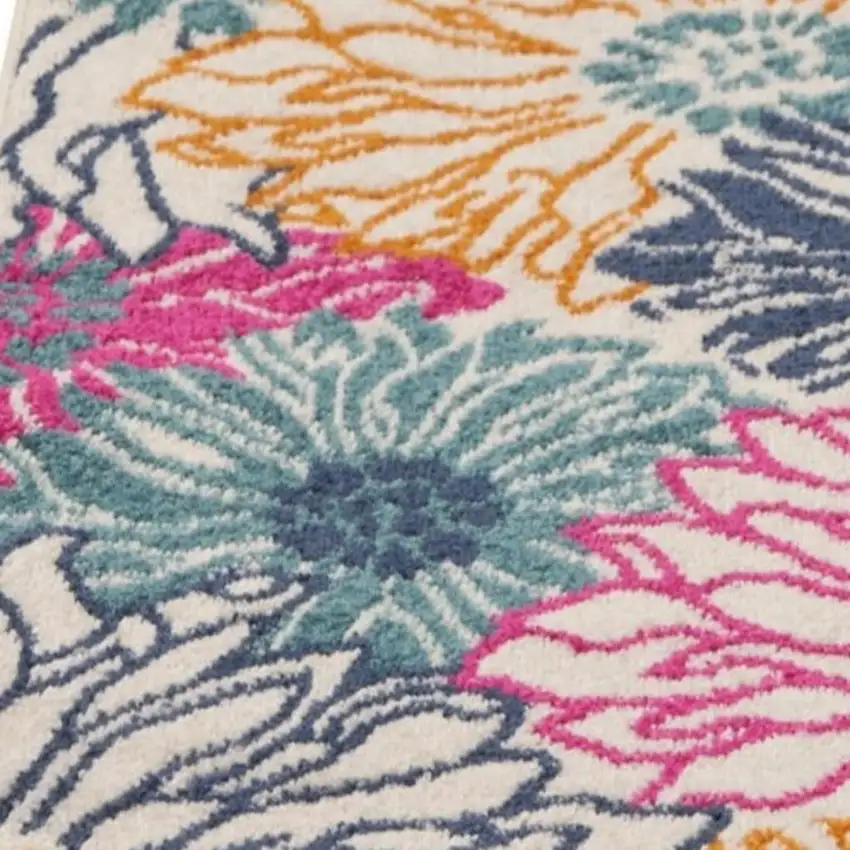 10' Ivory And Blue Floral Runner Rug Photo 3