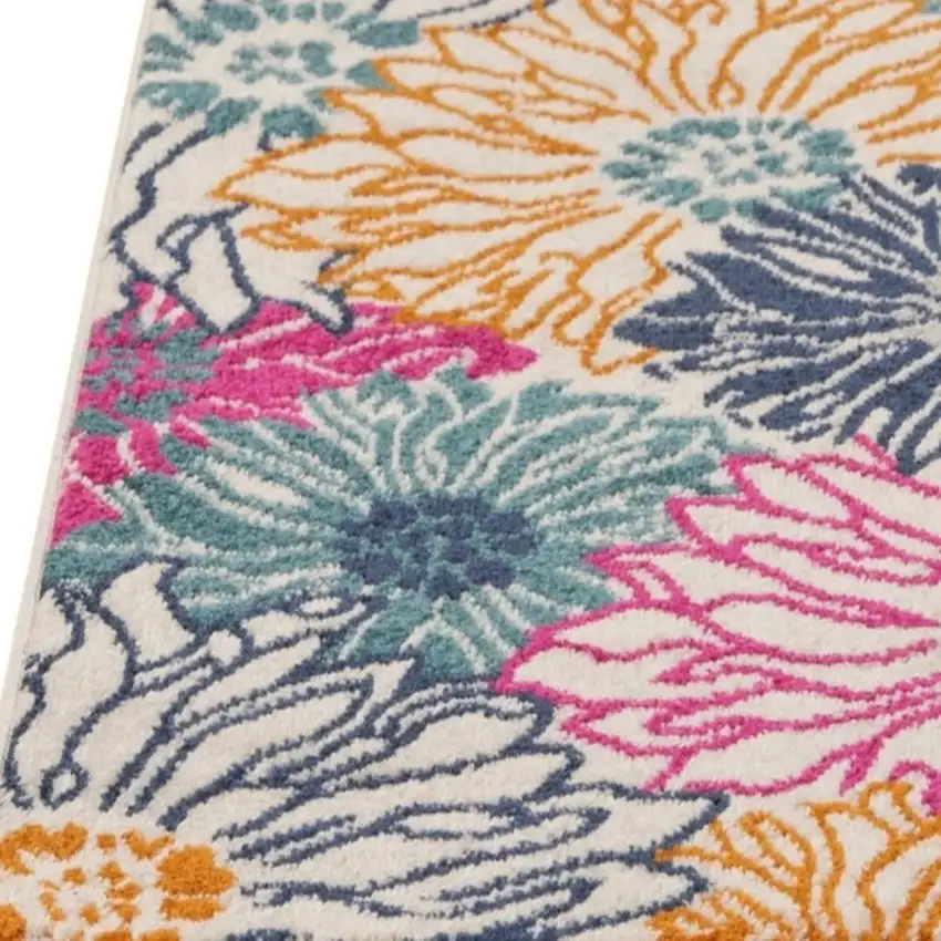 10' Ivory And Blue Floral Runner Rug Photo 4