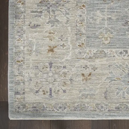 Ivory and Blue Floral Power Loom Runner Rug Photo 4