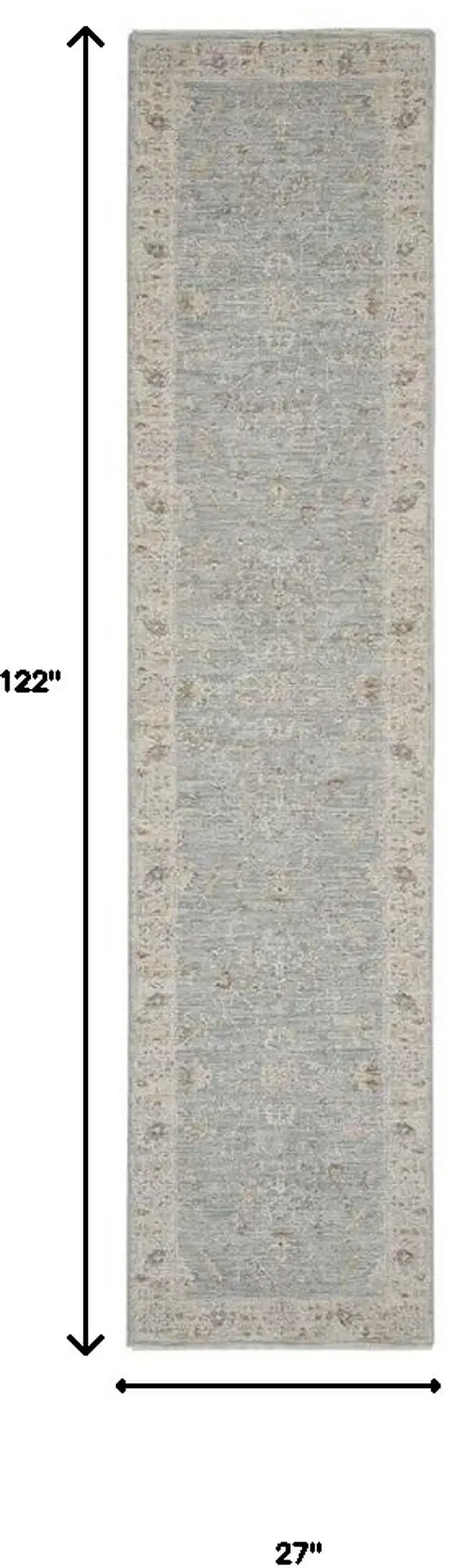 Ivory and Blue Floral Power Loom Runner Rug Photo 3