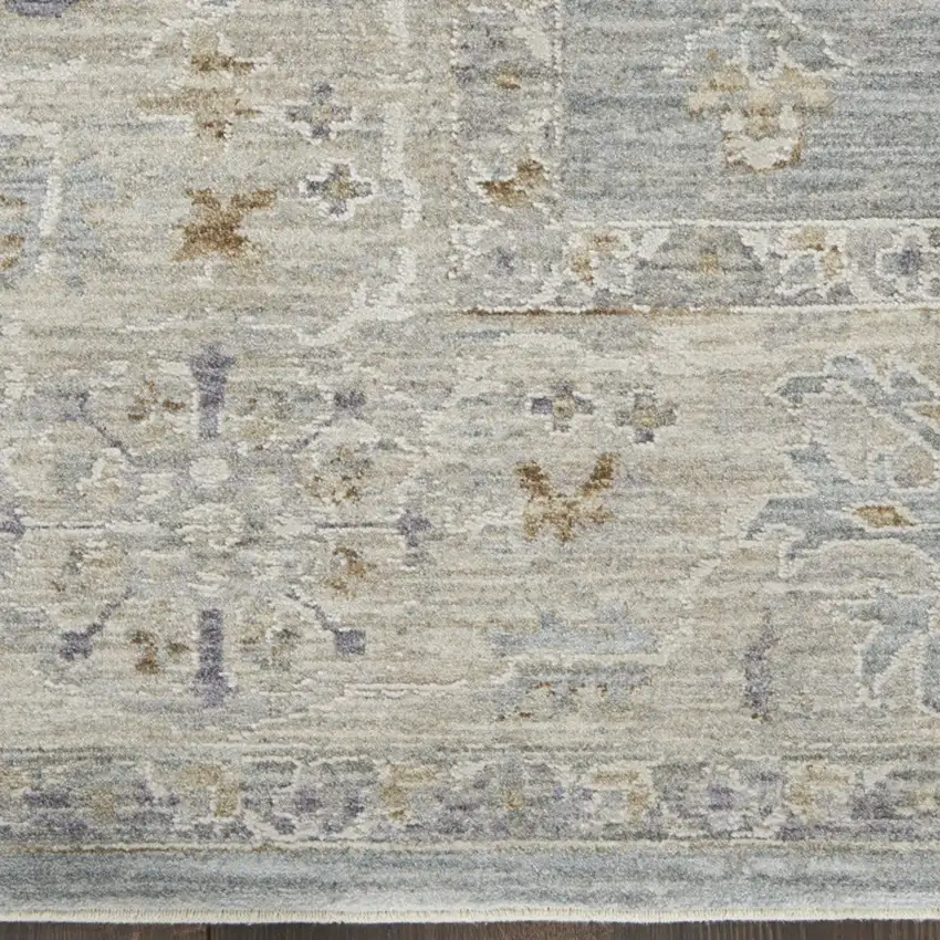 Ivory and Blue Floral Power Loom Runner Rug Photo 7