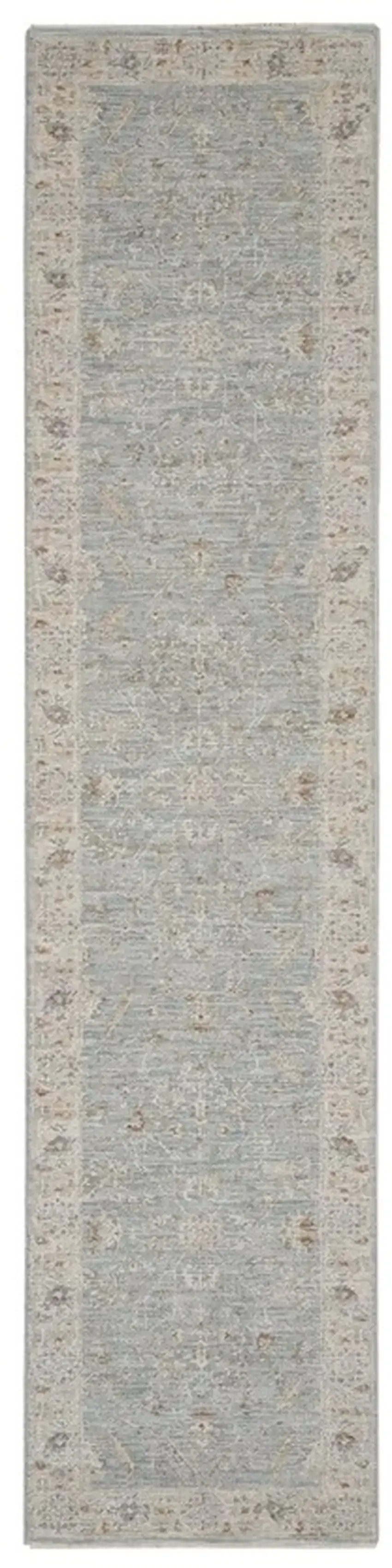 Ivory and Blue Floral Power Loom Runner Rug Photo 2