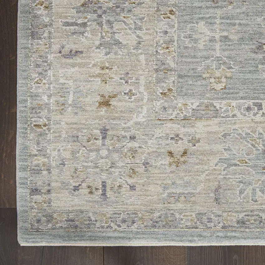 10' Ivory And Blue Floral Runner Rug Photo 7