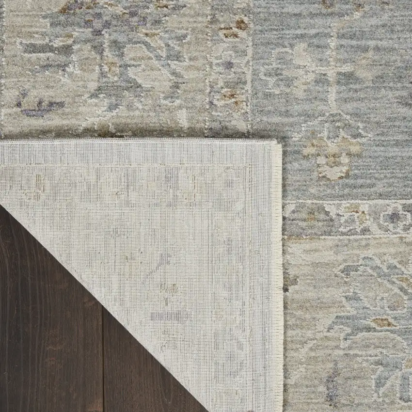 10' Ivory And Blue Floral Runner Rug Photo 6