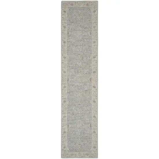 10' Ivory And Blue Floral Runner Rug Photo 1