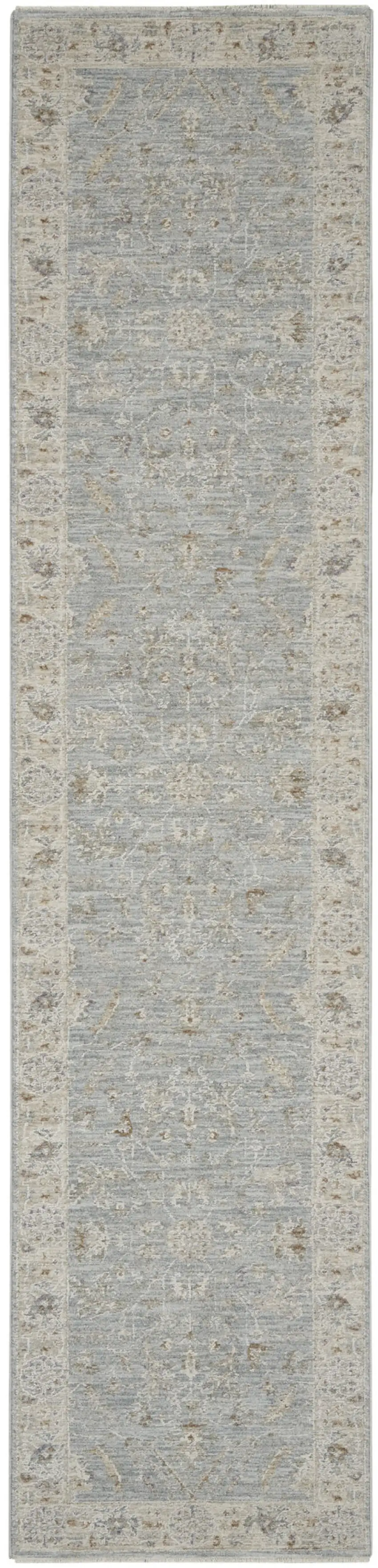 10' Ivory And Blue Floral Runner Rug Photo 1
