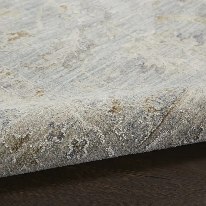 Ivory and Blue Floral Power Loom Runner Rug Photo 6