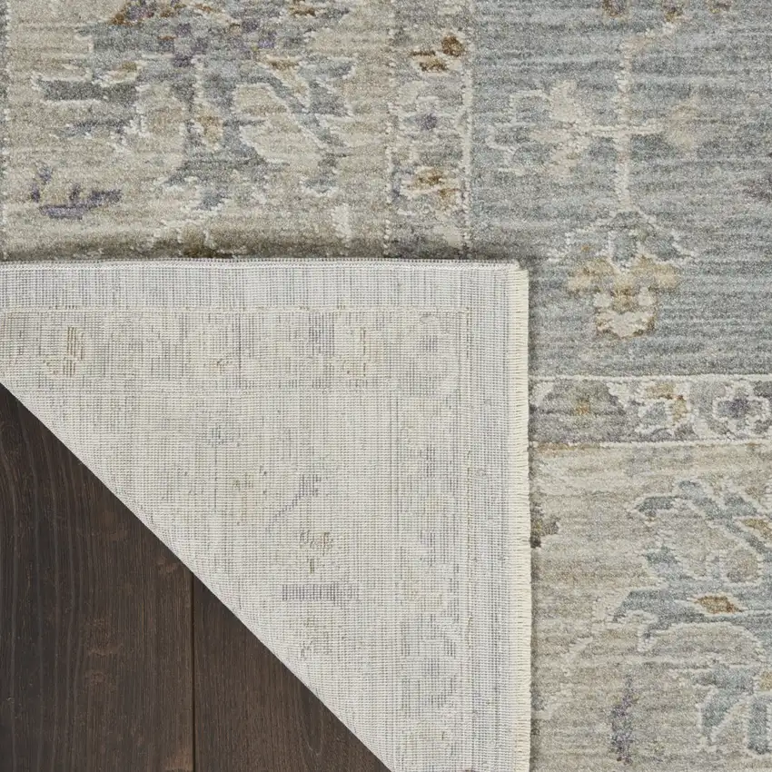 Ivory and Blue Floral Power Loom Runner Rug Photo 5