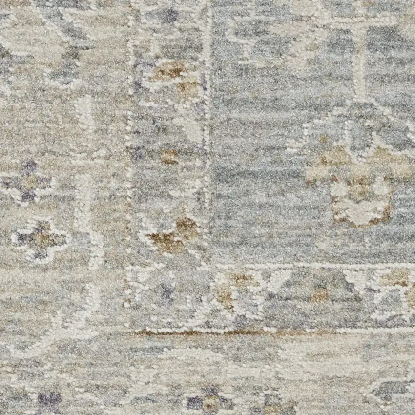 10' Ivory And Blue Floral Runner Rug Photo 4