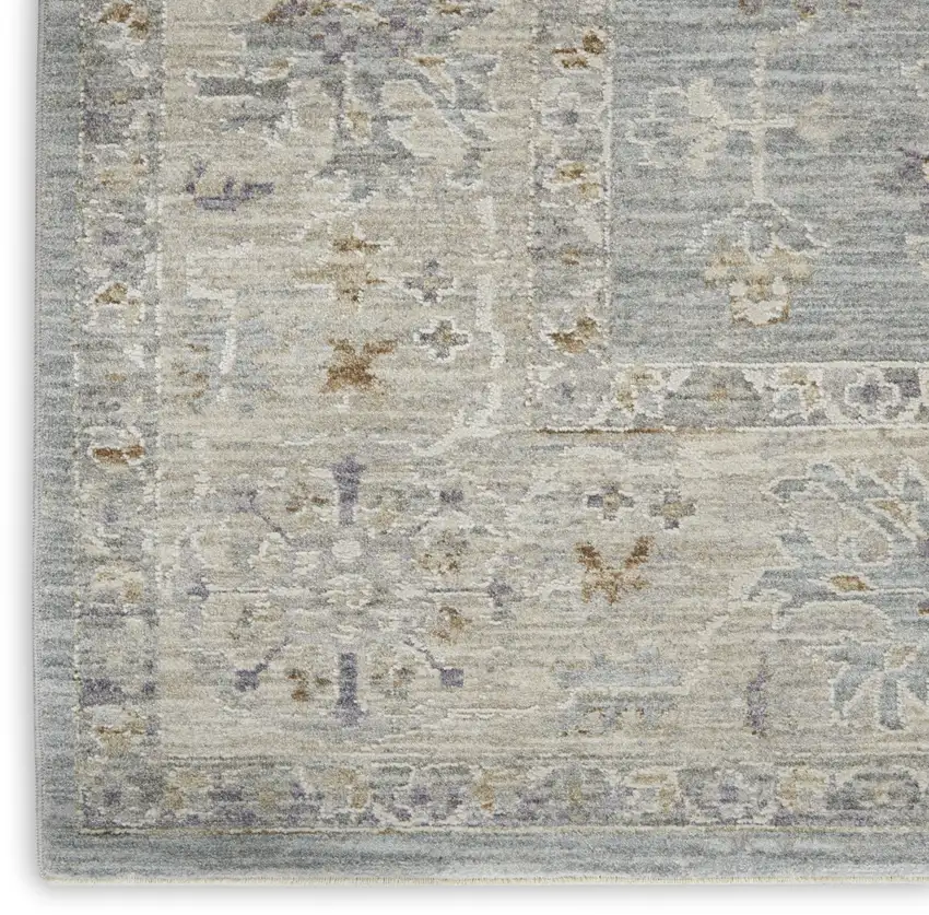 10' Ivory And Blue Floral Runner Rug Photo 5