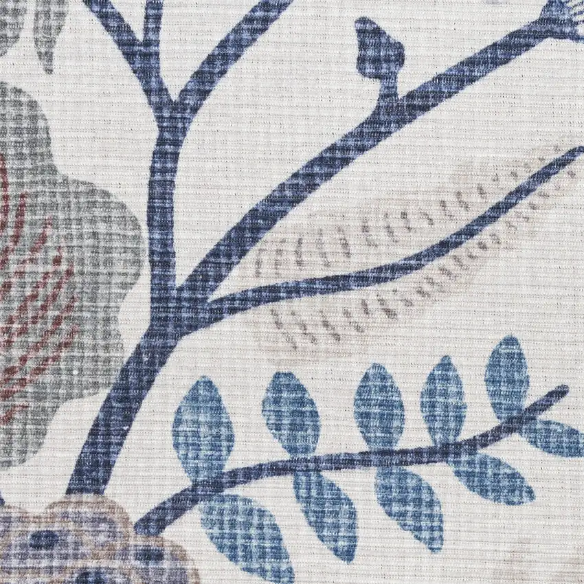 Ivory and Blue Floral Power Loom Washable Non Skid Area Rug Photo 5
