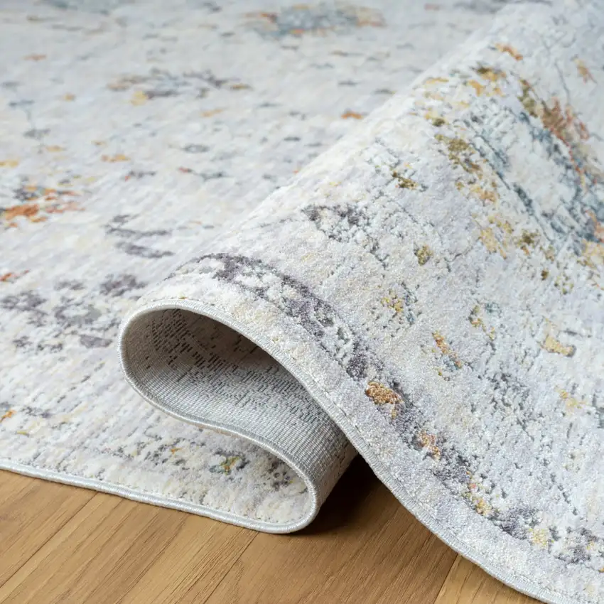 Ivory and Blue Floral Runner Rug Photo 9