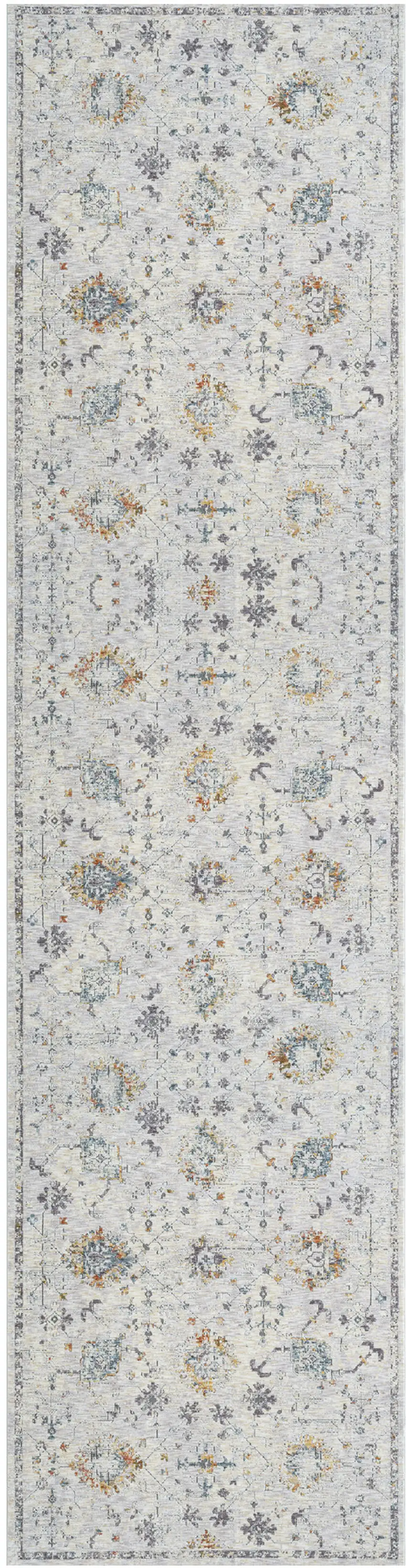 Ivory and Blue Floral Runner Rug Photo 2