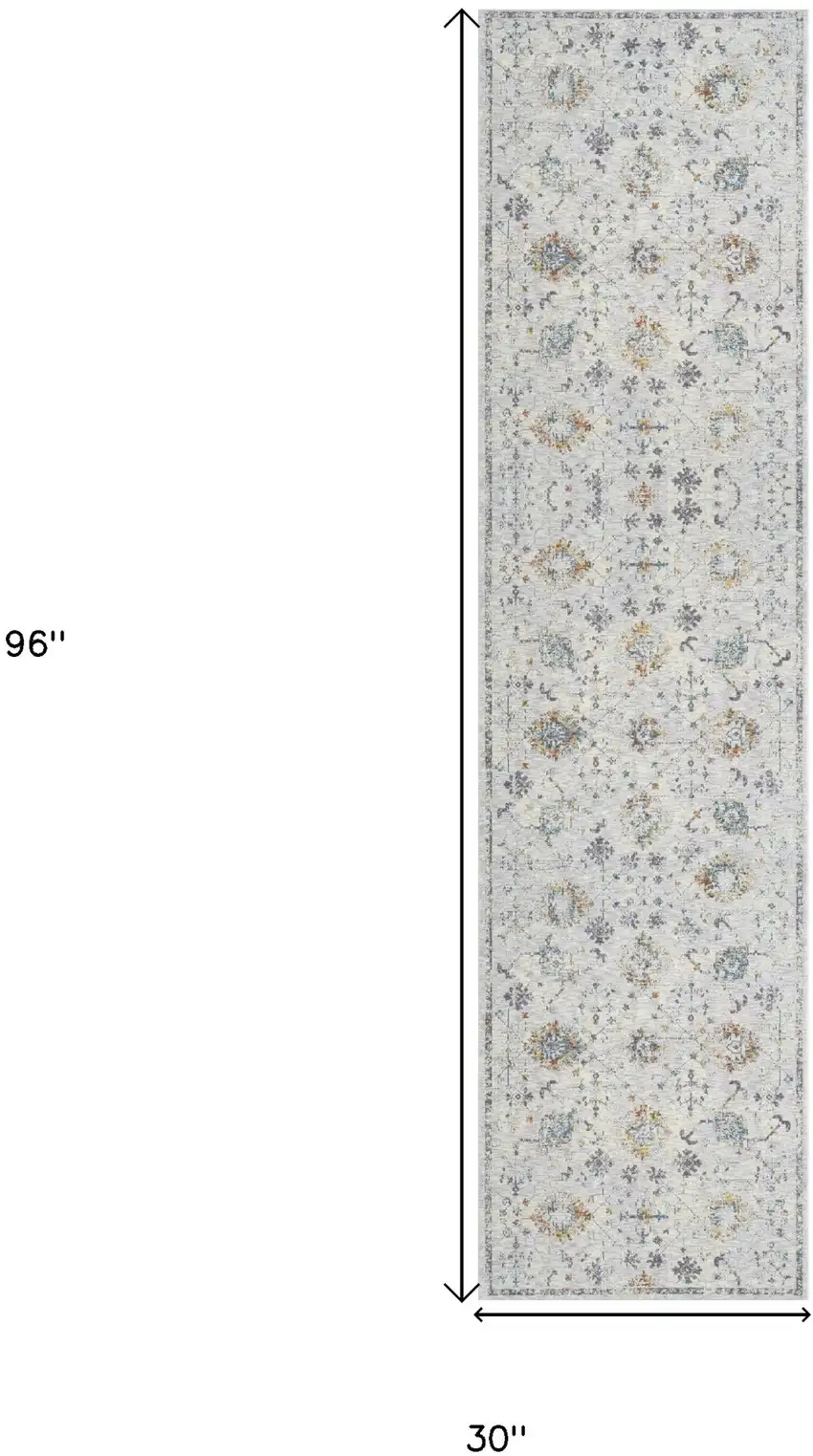 Ivory and Blue Floral Runner Rug Photo 3
