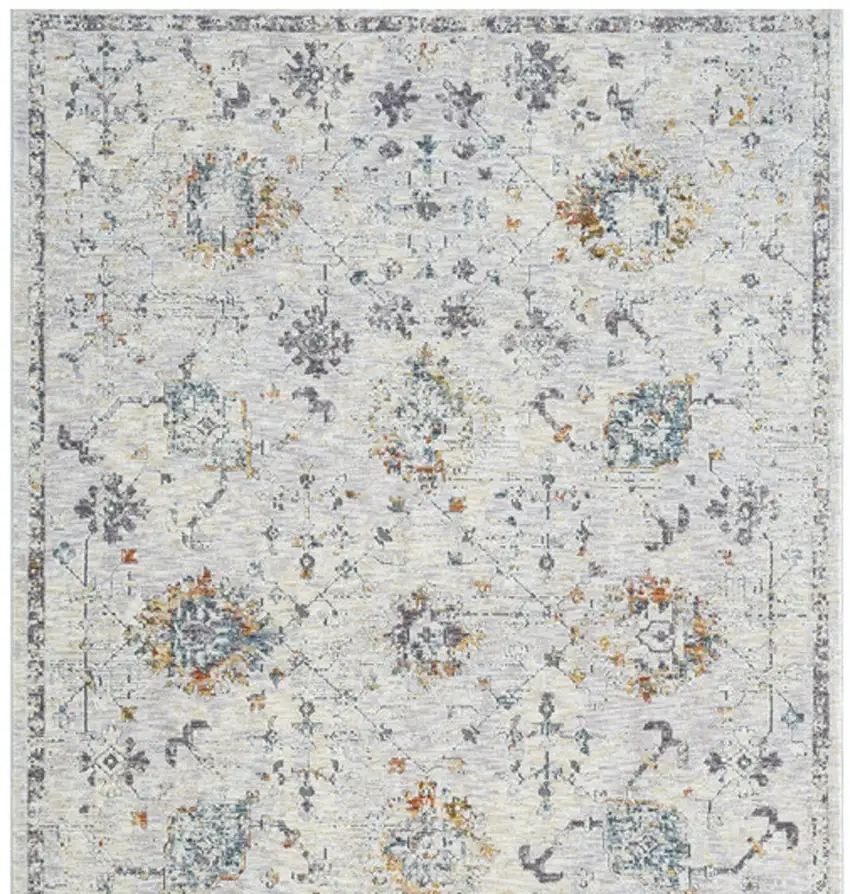 Ivory and Blue Floral Runner Rug Photo 7