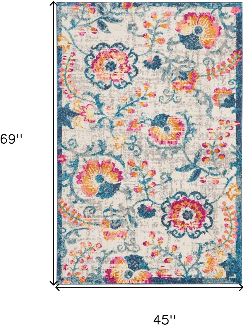 Ivory And Blue Floral Area Rug Photo 8