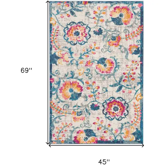 Ivory And Blue Floral Area Rug Photo 8