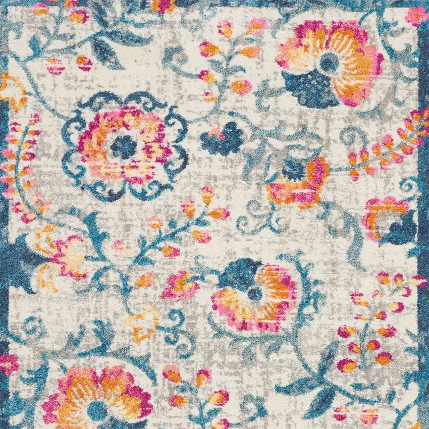 Ivory And Blue Floral Area Rug Photo 6