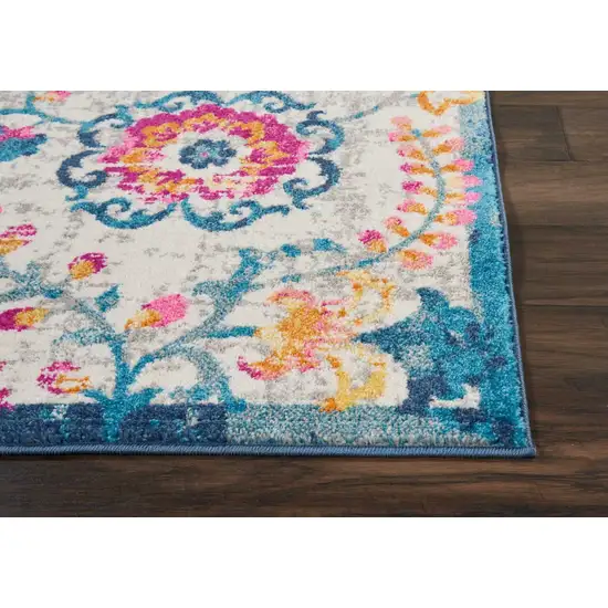 Ivory and Blue Floral Vines Area Rug Photo 6