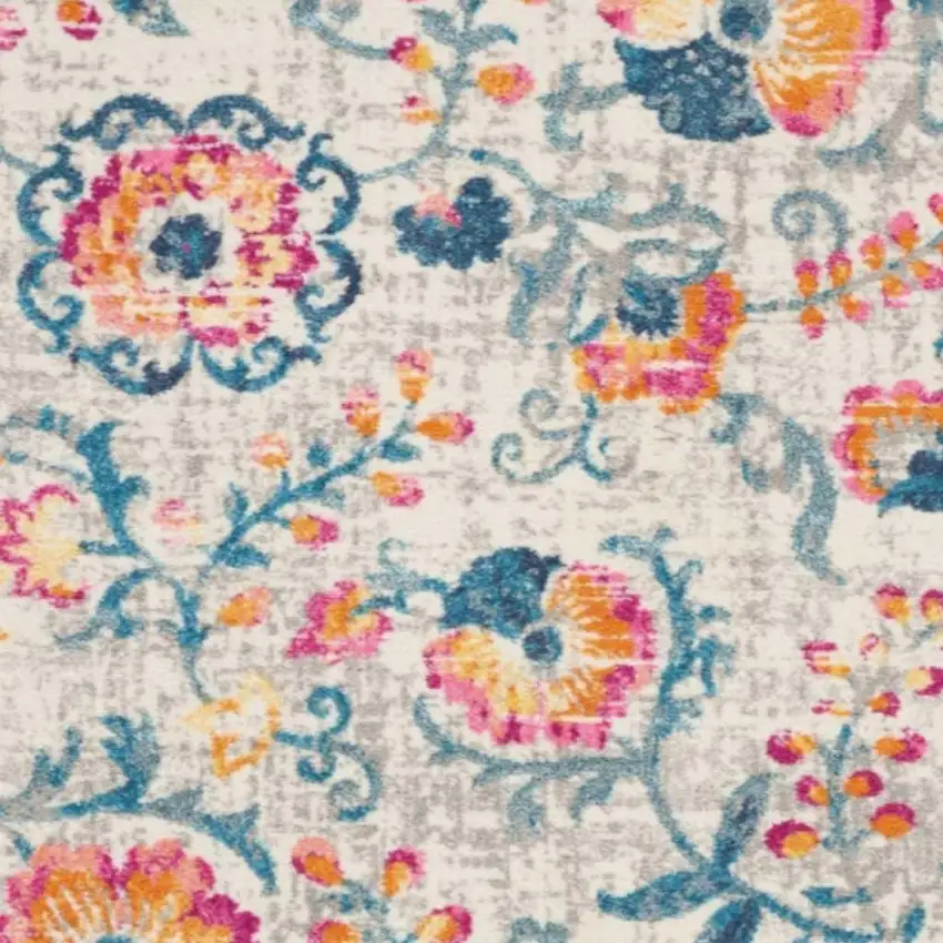 Ivory And Blue Floral Area Rug Photo 1