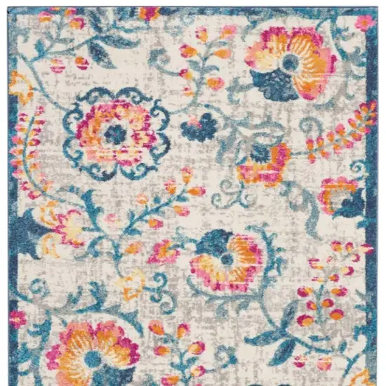 Ivory And Blue Floral Area Rug Photo 8