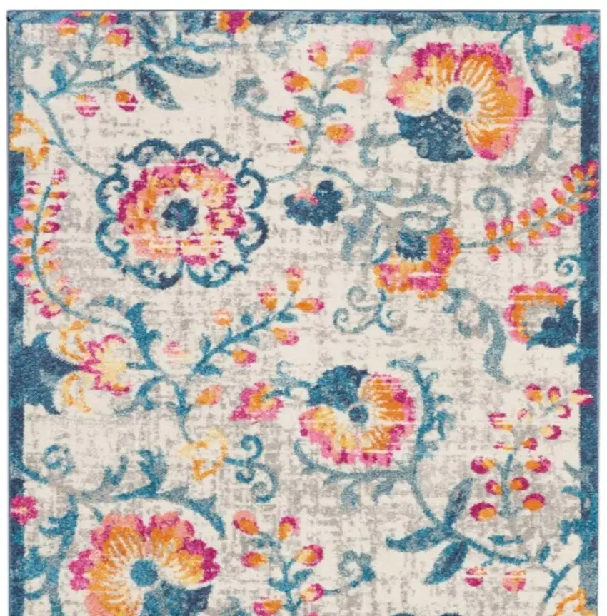 Ivory And Blue Floral Area Rug Photo 8