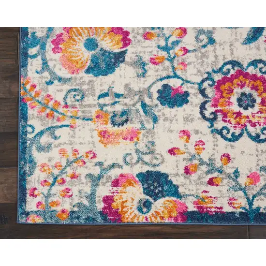 Ivory And Blue Floral Area Rug Photo 9