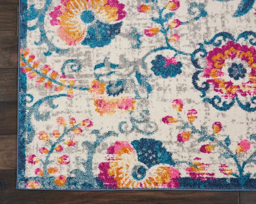 Ivory And Blue Floral Area Rug Photo 9