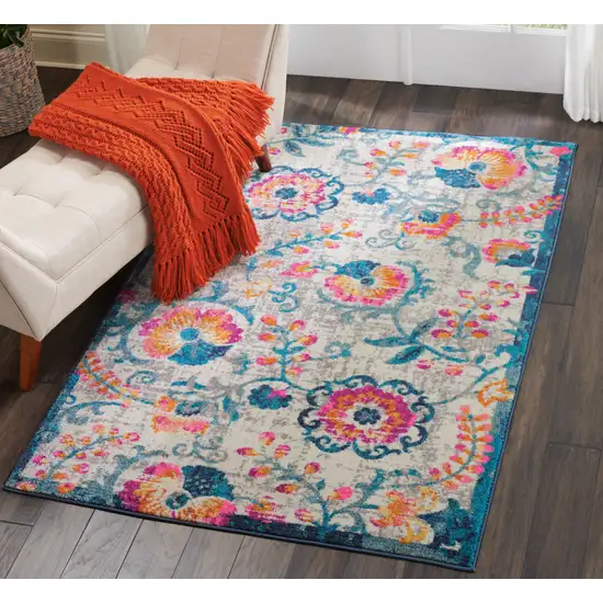 Ivory And Blue Floral Area Rug Photo 4