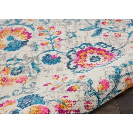 Ivory and Blue Floral Vines Area Rug Photo 3